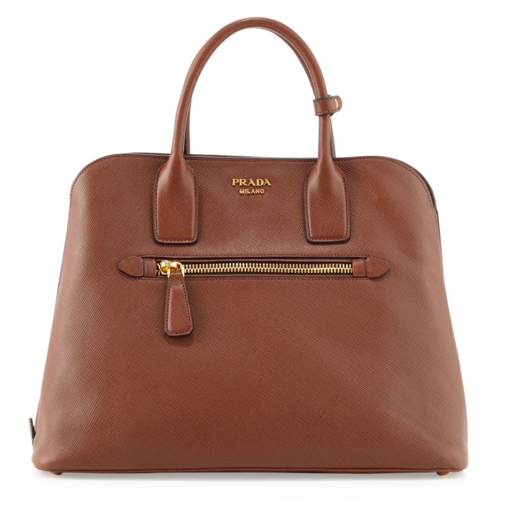 PRADA Saffiano Cuir Open Promenade Tote Bag, Brown - Palissandro